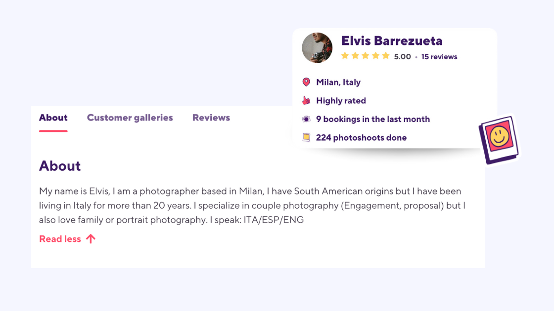 Screen shot of Elvis Barrezueta's Storefront showcasing how he introduced himself in his bio.