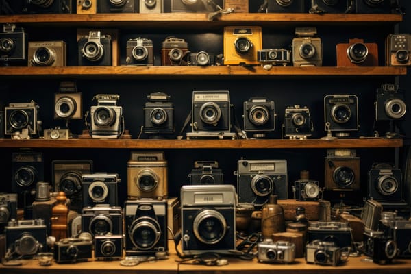 A collection of old cameras